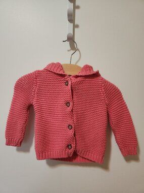 Simple Joys by Carter's Hooded Bear-Ear Cardigan in Coral Pink